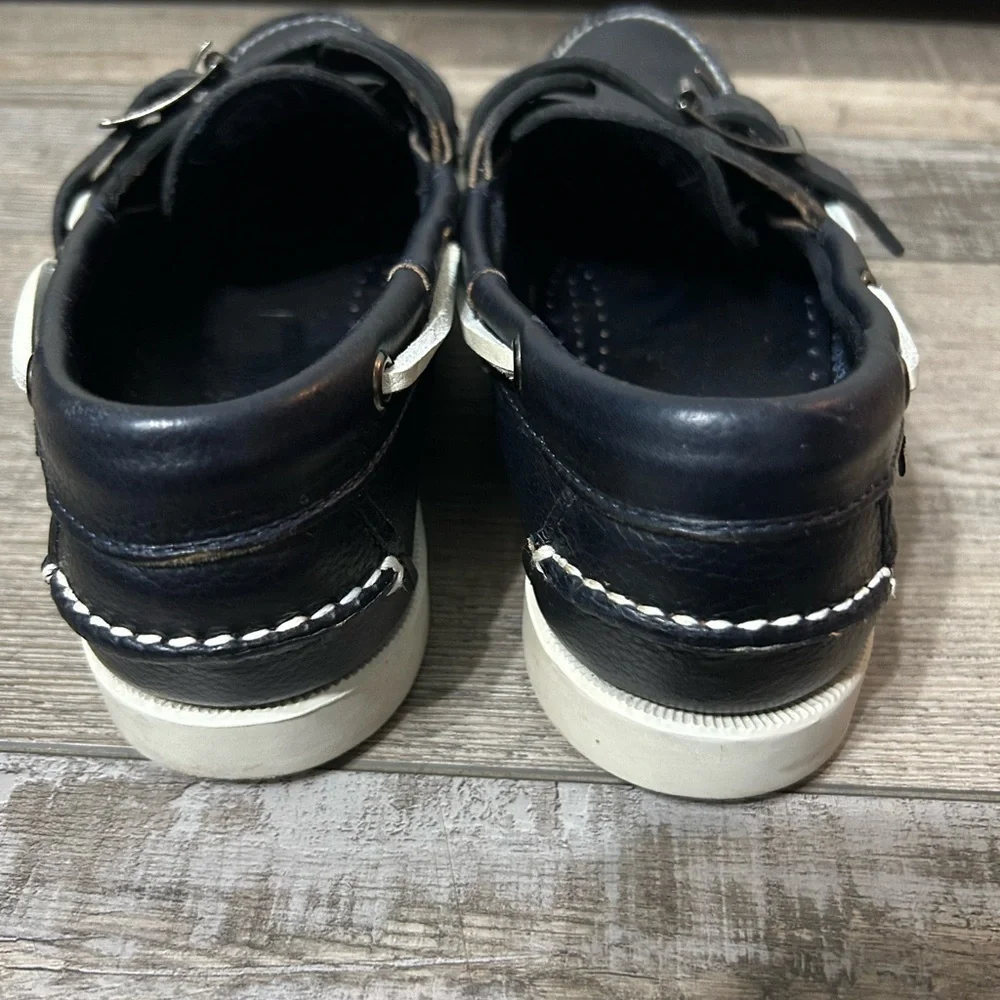 Ronnie Fieg x Sebago Leather docksiders Boat Shoes navy & grey Buckle